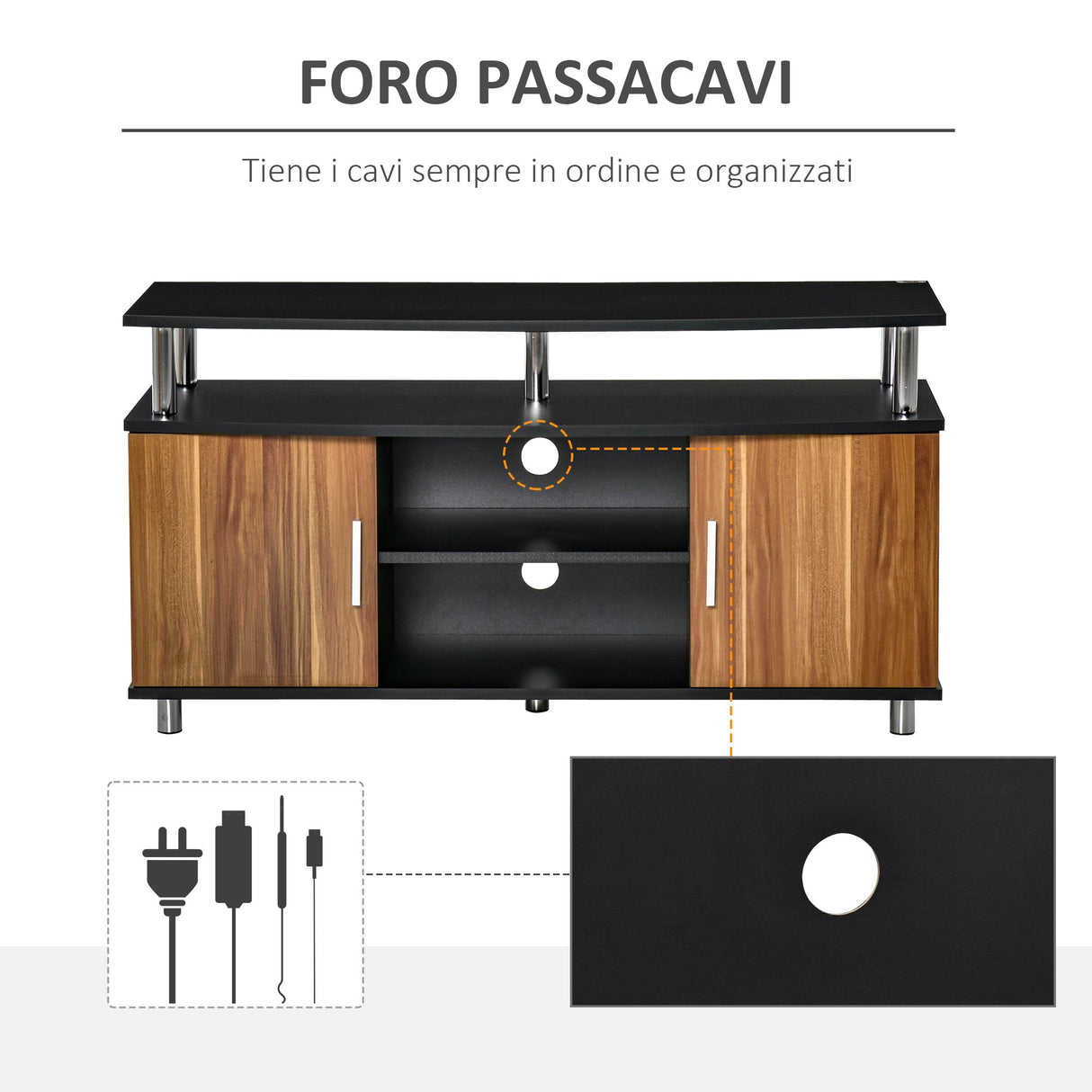 easycomfort easycomfort mobile tv moderno con 2 ripiani fori passacavi e 2 armadietti in mdf 105x40x55cm neromarrone