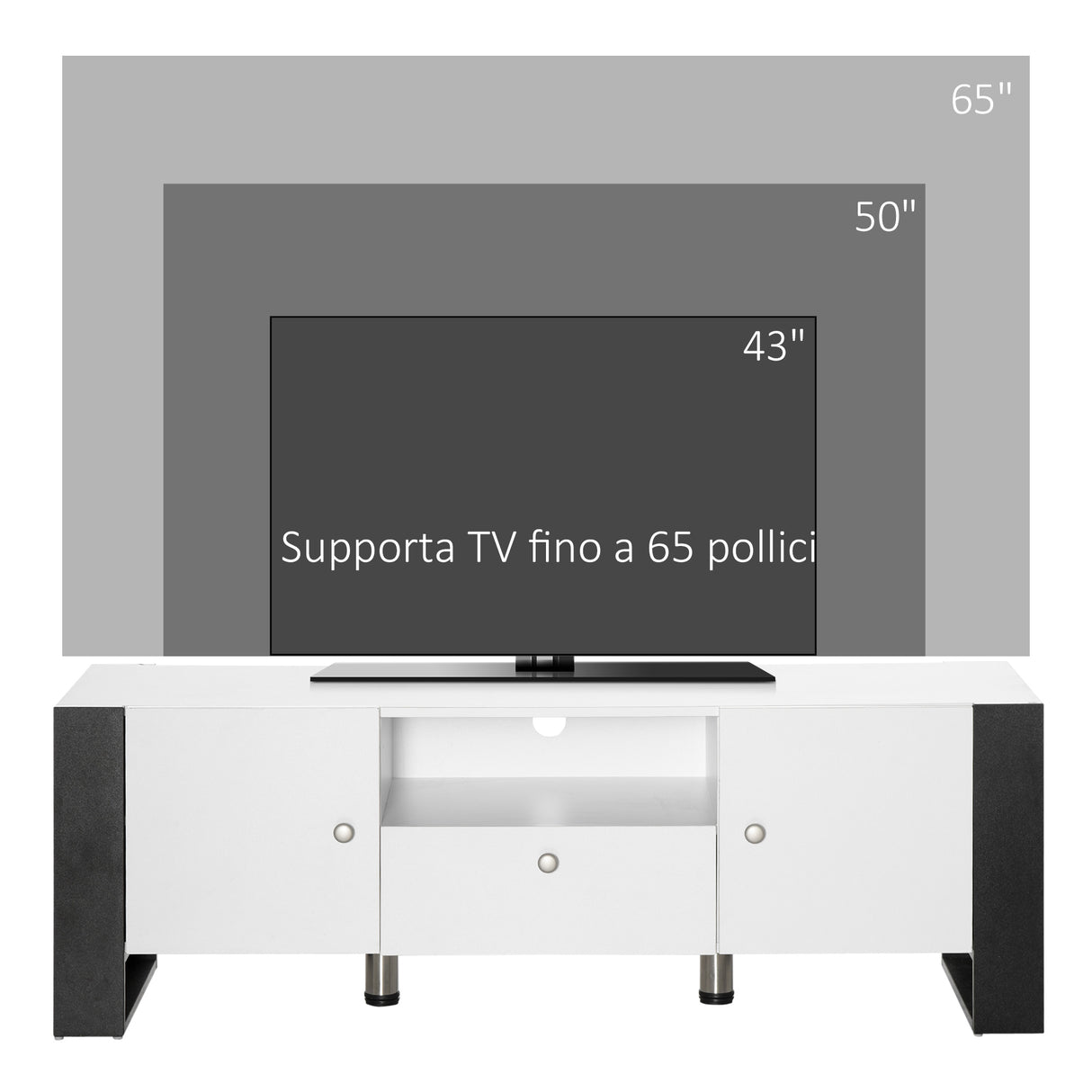 easycomfort easycomfort mobile tv moderno con armadietti cassetto e mensola per tv fino 65 140x43x48cm bianco e nero