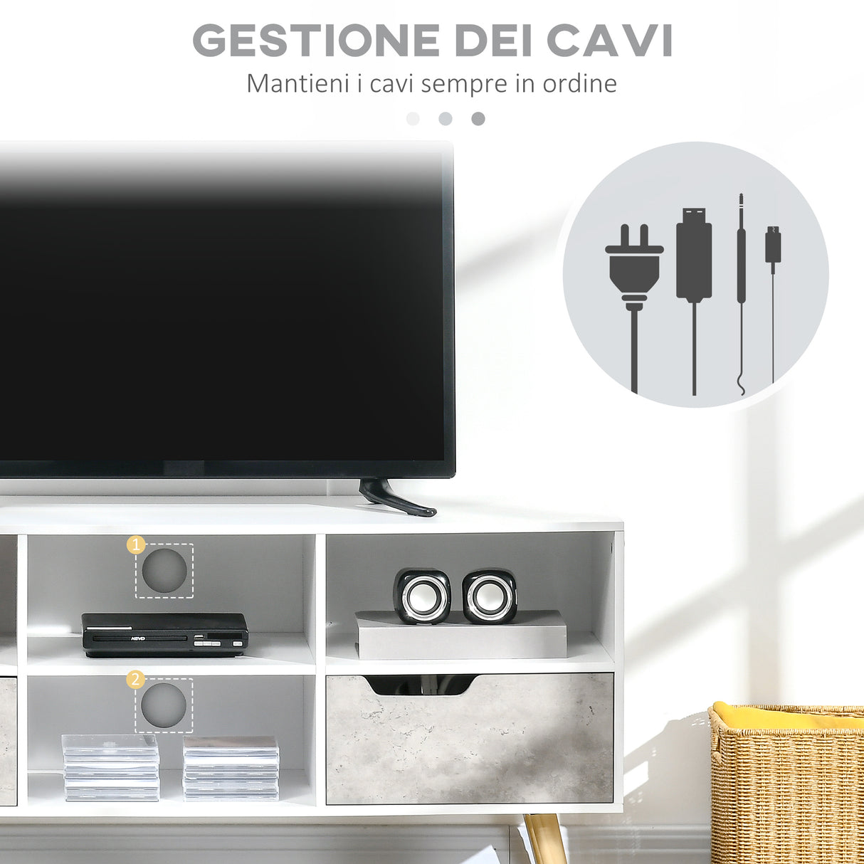 easycomfort easycomfort mobile tv moderno con cassetti e mensole in legno per tv fino 50 117x39x56 7cm bianco e grigio