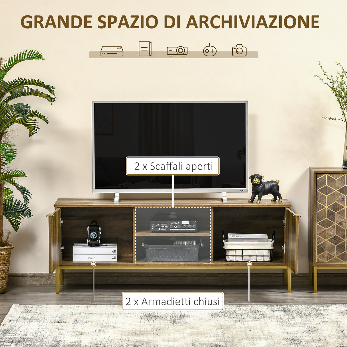 easycomfort easycomfort mobile tv moderno per tv fino a 65 con 2 armadietti e 2 ripiani aperti 145x39x55cm