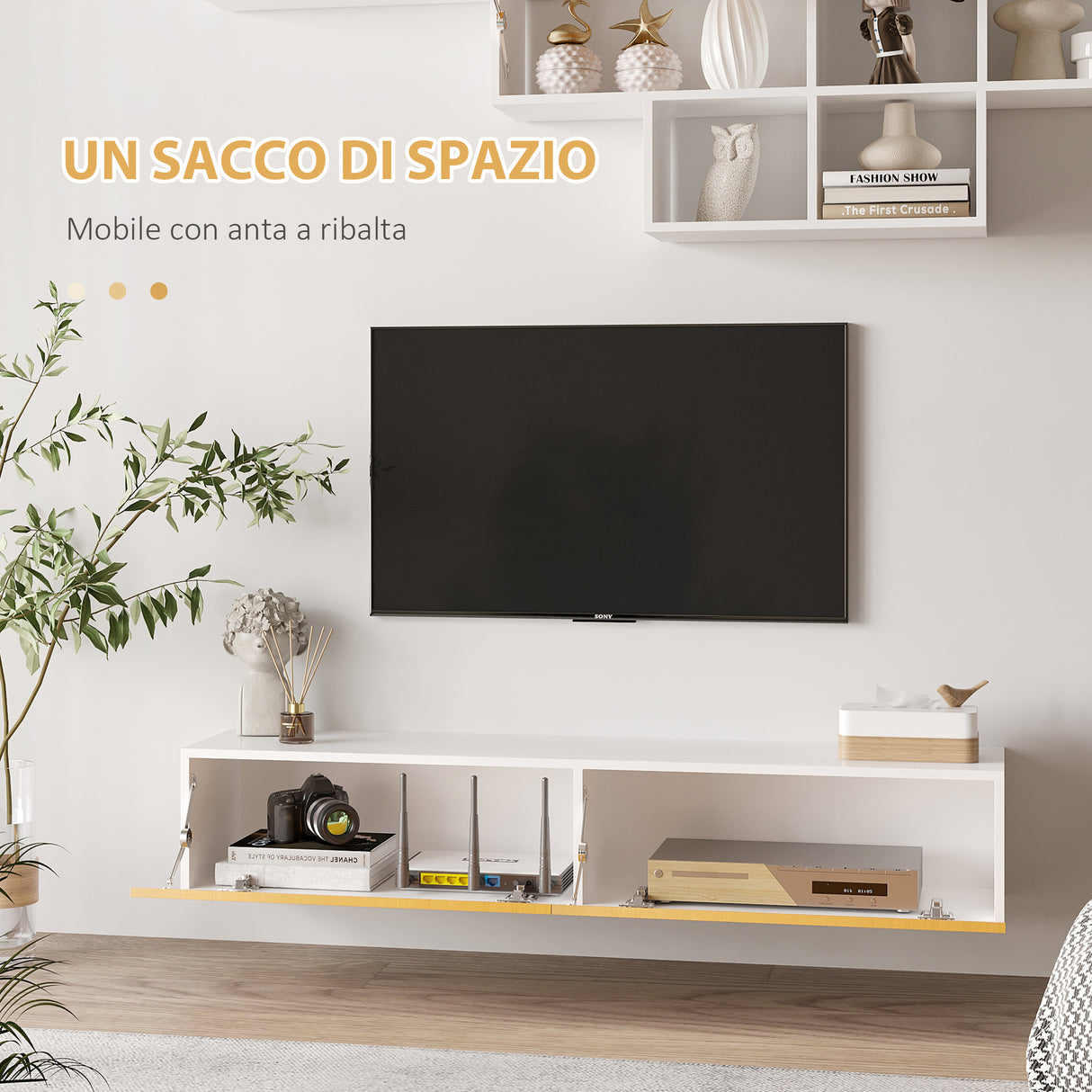 easycomfort easycomfort mobile tv sospeso per tv 60 max con armadietto a parete set 2 pezzi in truciolato per soggiorno e camera da letto