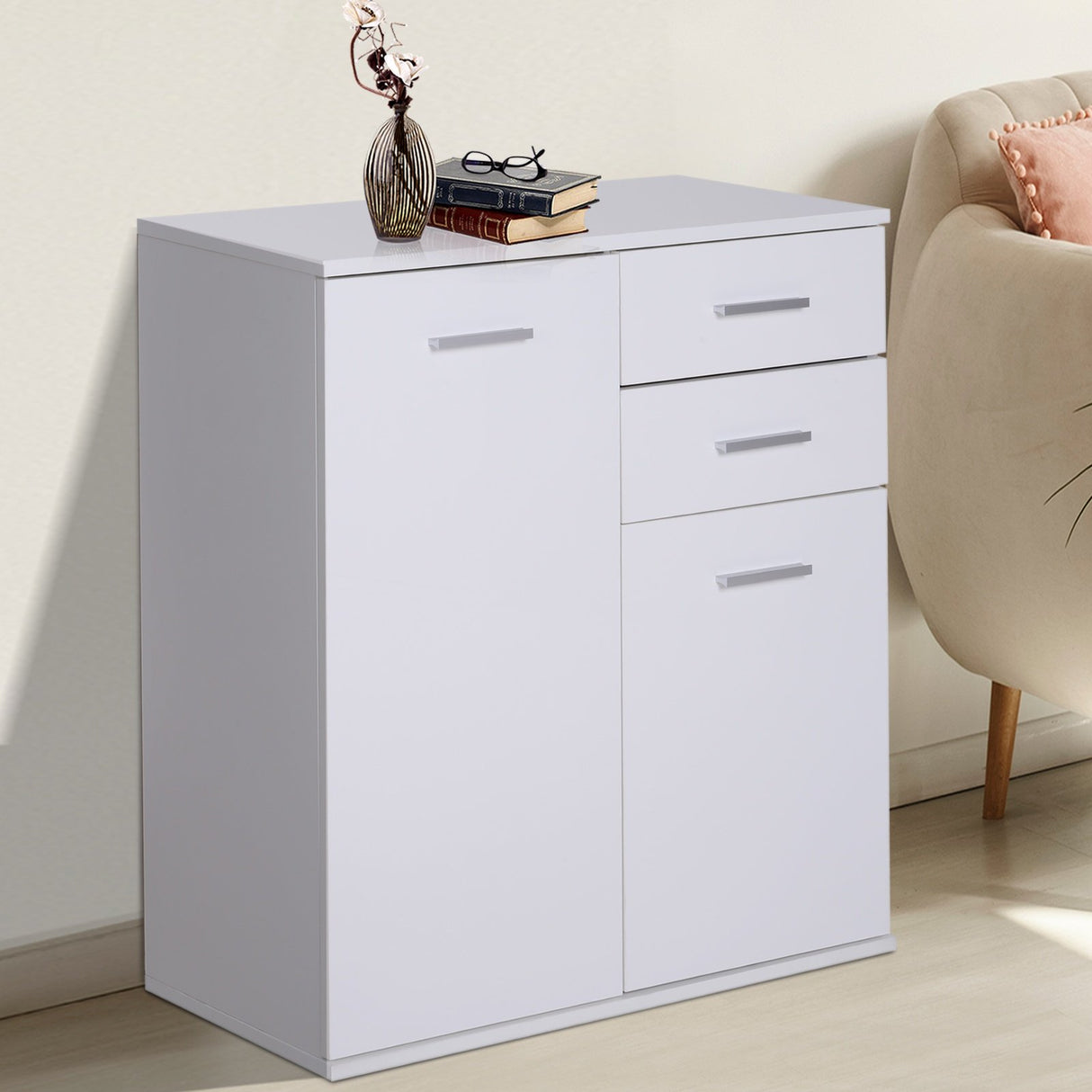 easycomfort easycomfort mobiletto cassettiera 2 cassetti 2 ante con ripiano regolabile in legno bianco 71x35x76cm ean 8054111847858