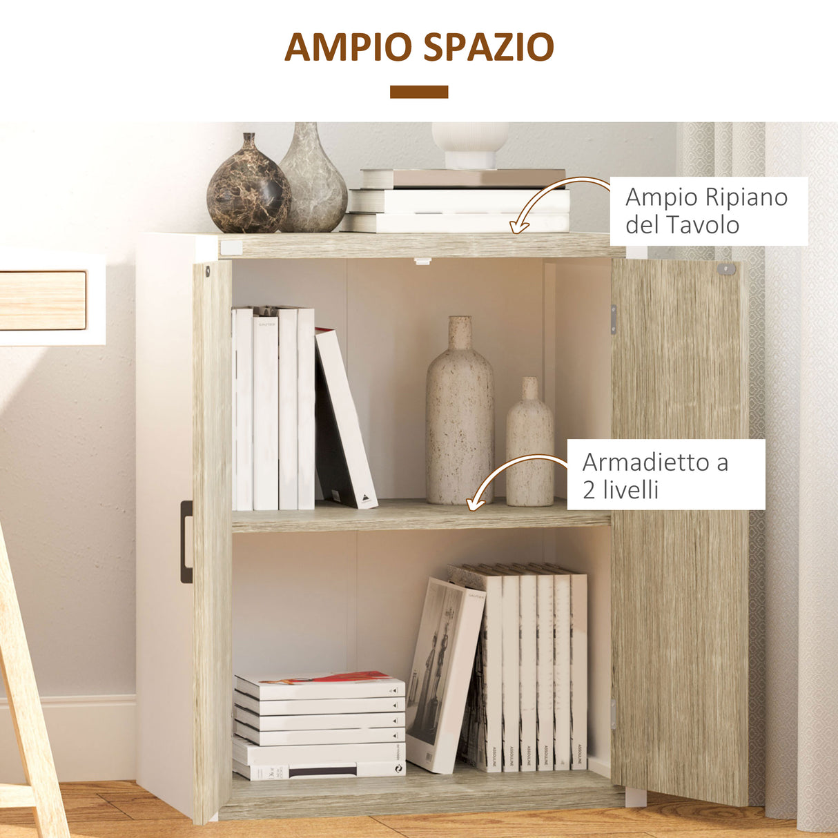 easycomfort easycomfort mobiletto multiuso 2 ante con mensola regolabile in mdf 62x40x77cm bianco e legno