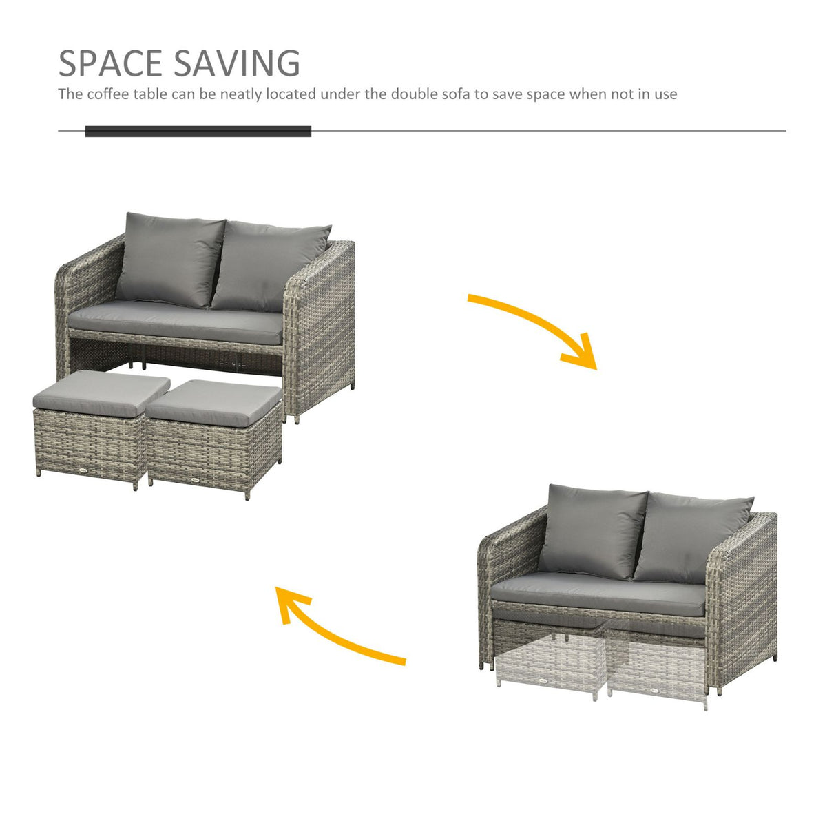 easycomfort easycomfort mobili da giardino in pe rattan salotto da esterno set 4 pezzi con divano tavolino regolabile e pouf grigio ean 8055776914770