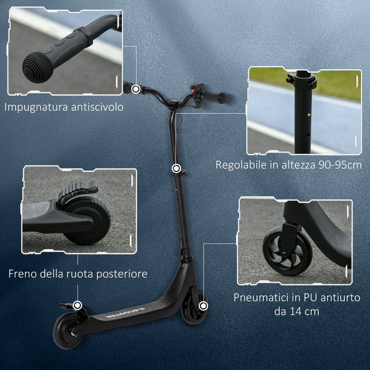 easycomfort easycomfort monopattino elettrico ad altezza regolabile per bambini 6 anni 76x53x90 95cm nero