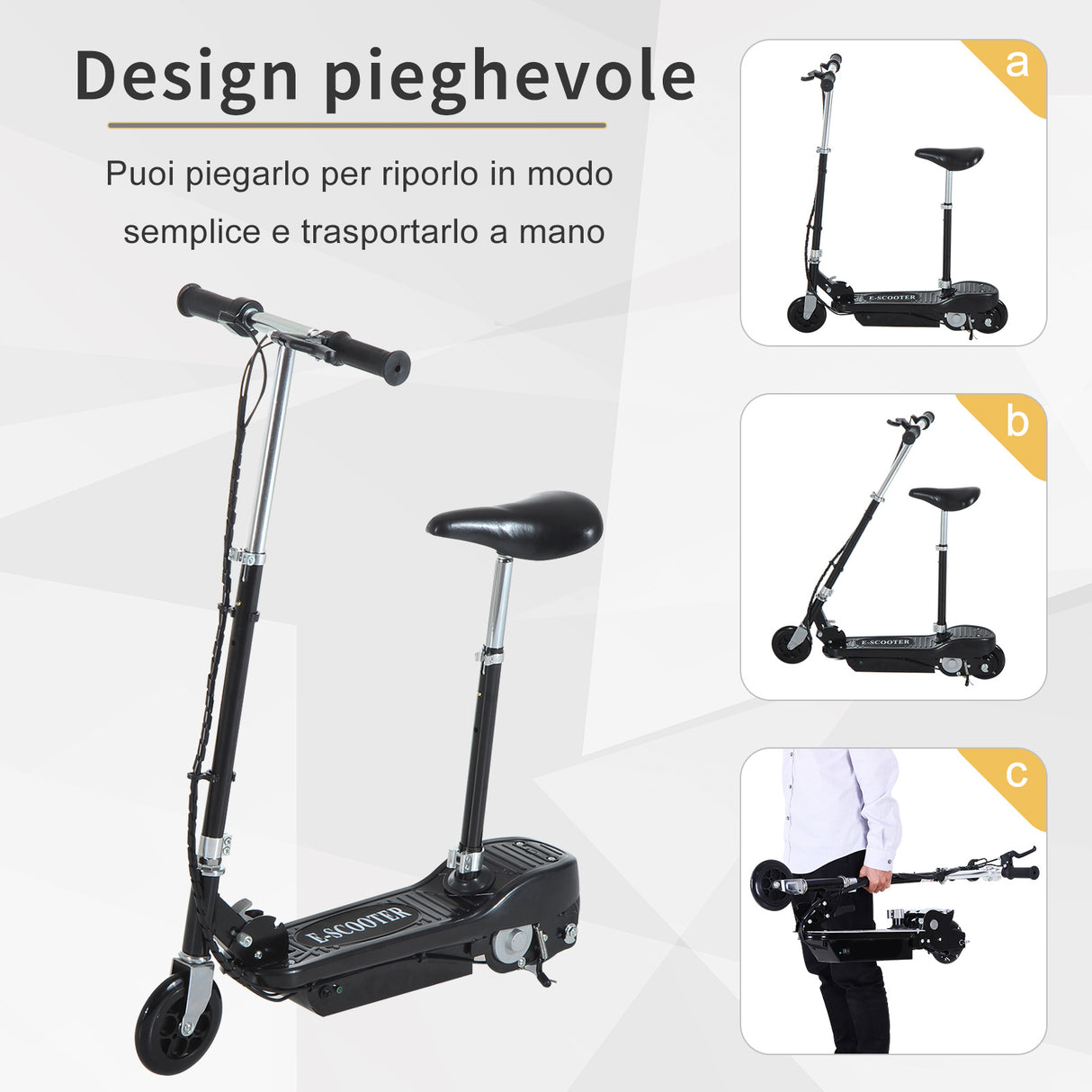 easycomfort easycomfort monopattino elettrico pieghevole per bambini con seggiolino altezza regolabile in metallo e pe nero 78x37x99cm