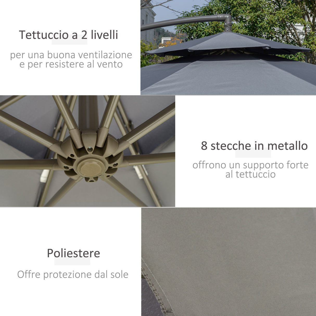 easycomfort easycomfort ombrellone a braccio 2 7x2 7 m con tettuccio regolabile a 2 livelli e base a croce grigio