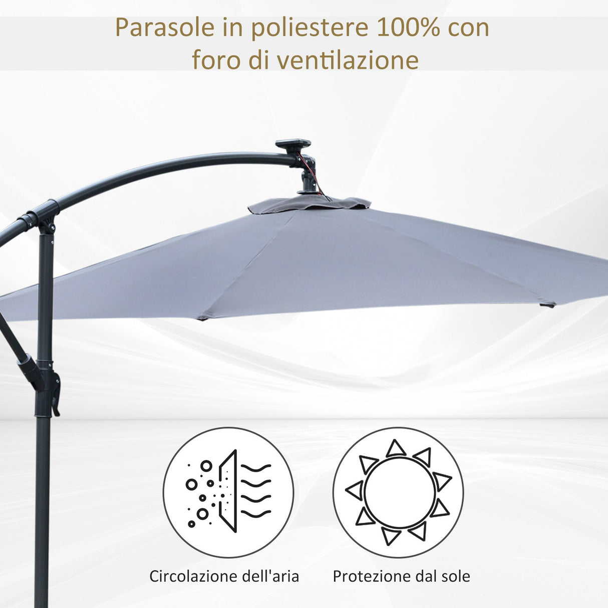 easycomfort easycomfort ombrellone a braccio con manovella e 8 strisce led a energia solare ean 8054144139210