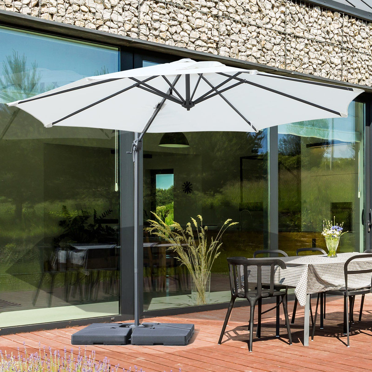 easycomfort easycomfort ombrellone decentrato da giardino angolazione regolabile girevole a 360 in poliestere bianco crema 294x248cm ean 8054144137162