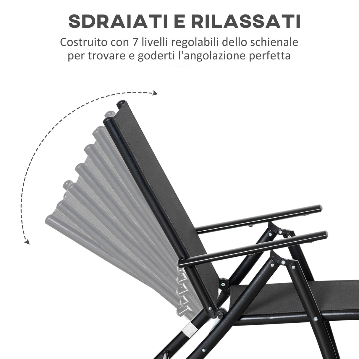 easycomfort easycomfort oustunny set 2 sdraio da giardino pieghevoli con schienale regolabile 64x134x95cm nero