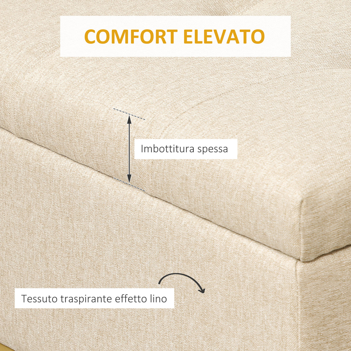 easycomfort easycomfort panca con contenitore in poliestere trapuntata con gambe in acciaio doro 110x44x48cm beige