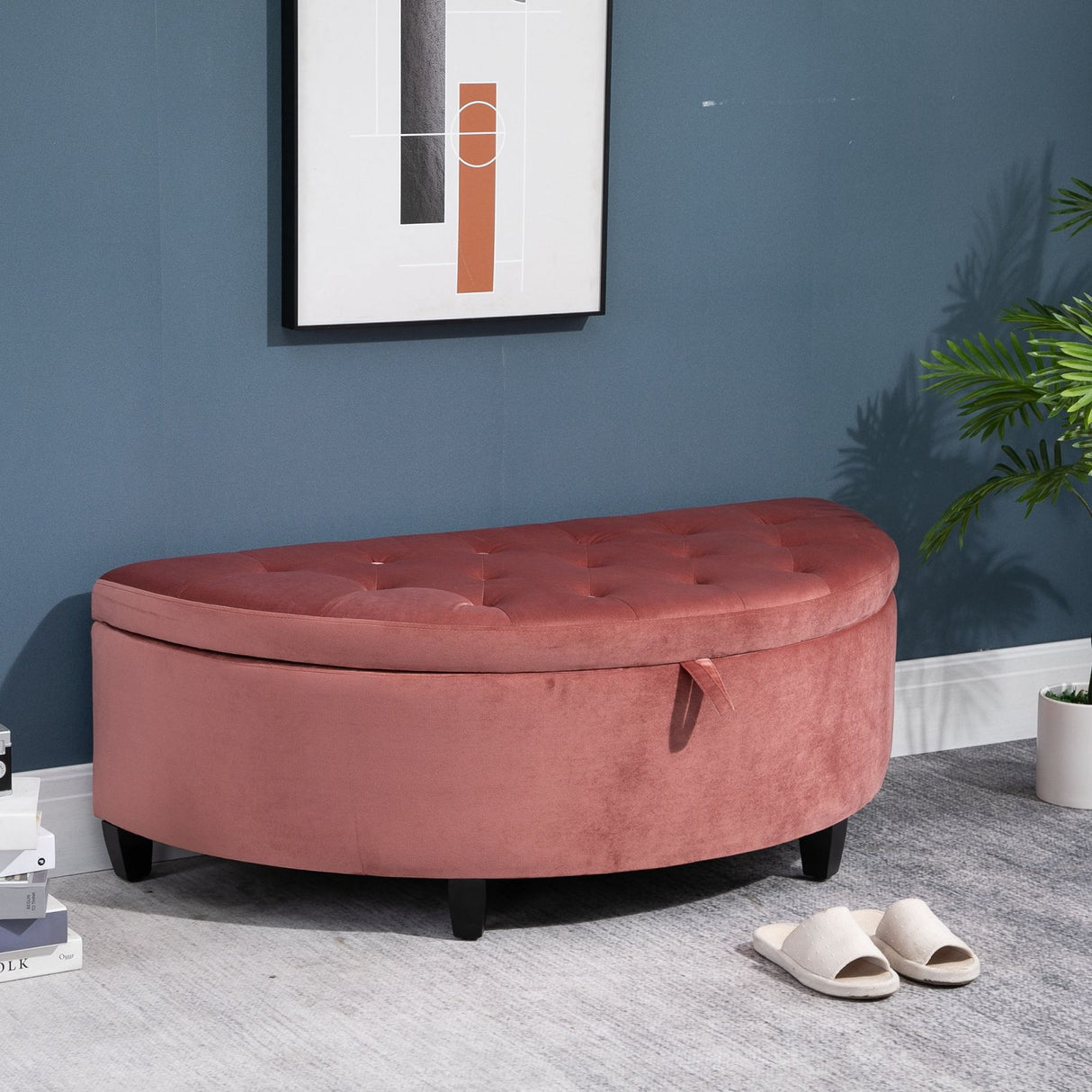 easycomfort easycomfort panca contenitore fondo letto imbottita in velluto rosa 120 x 60 x 42cm ean 8054144134963