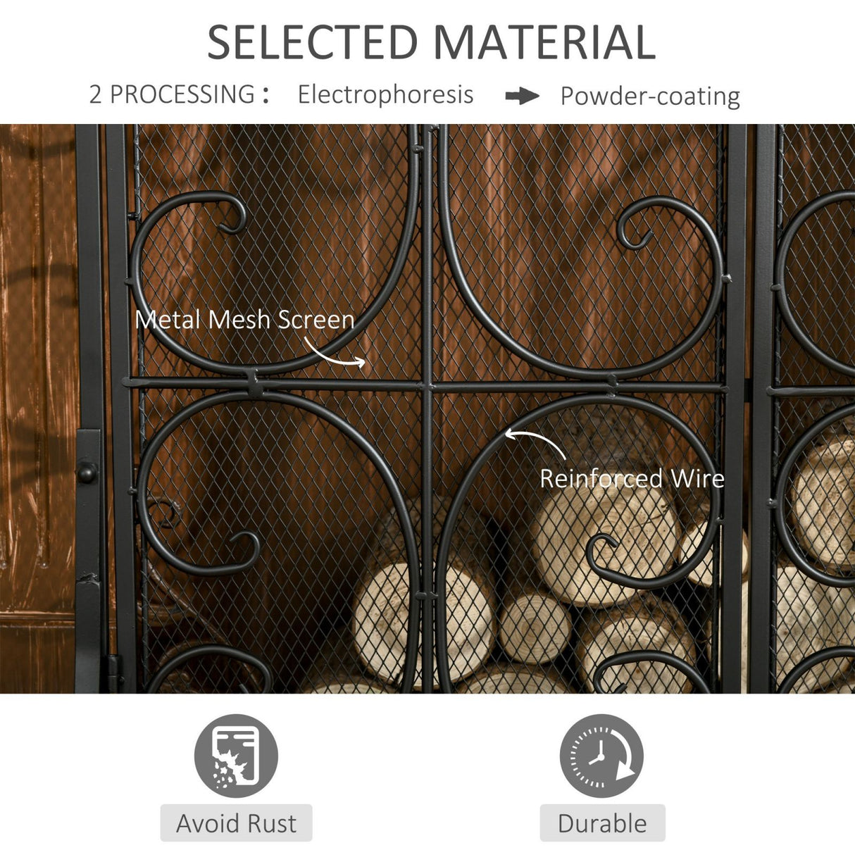 easycomfort easycomfort parascintille per camino in metallo con 2 porte chiusura a clip 88x30x89cm nero