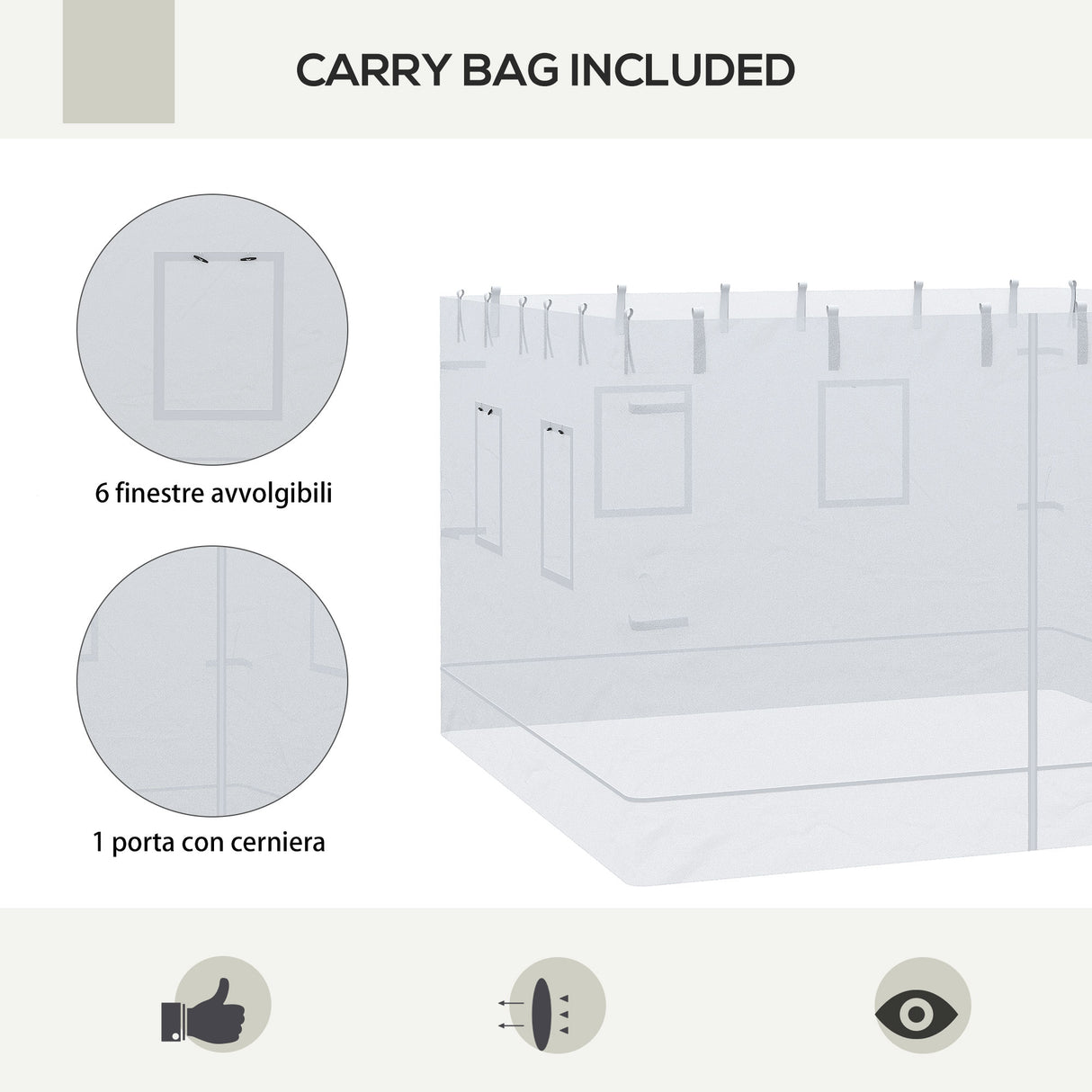 easycomfort easycomfort parete per gazebo 3x3 in nylon set 3 pezzi zanzariera con 6 finestre e porta con cerniera 300lx195 cm