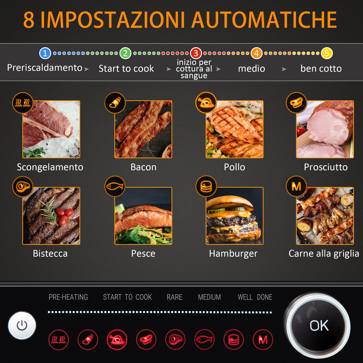 easycomfort easycomfort piastra elettrica bistecchiera 2100w apribile a 180 con 8 programmi di cottura nero
