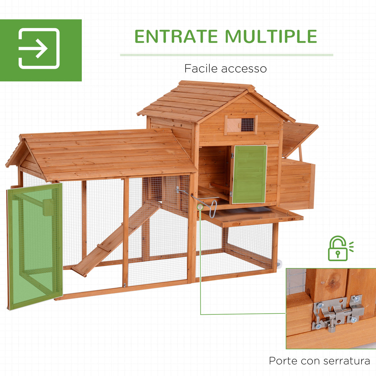 easycomfort easycomfort pollaio da giardino gabbia per galline da giardino con ruote e nidificazione in legno 213x91x122cm