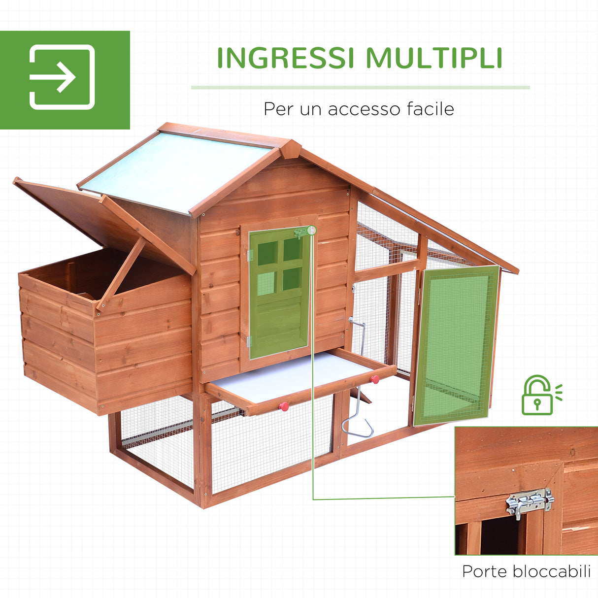 easycomfort easycomfort pollaio in legno con casetta nido di cova e area aperta per 2 4 galline 190x66x116cm arancione