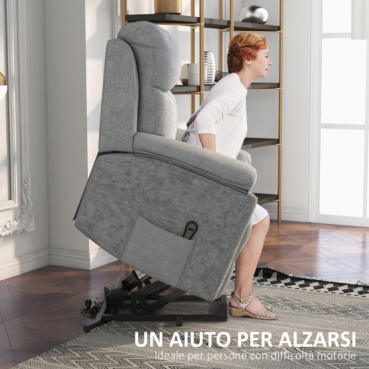 easycomfort easycomfort poltrona alzapersona reclinabile con poggiapiedi in poliestere effetto lino 83x89x102 cm grigio
