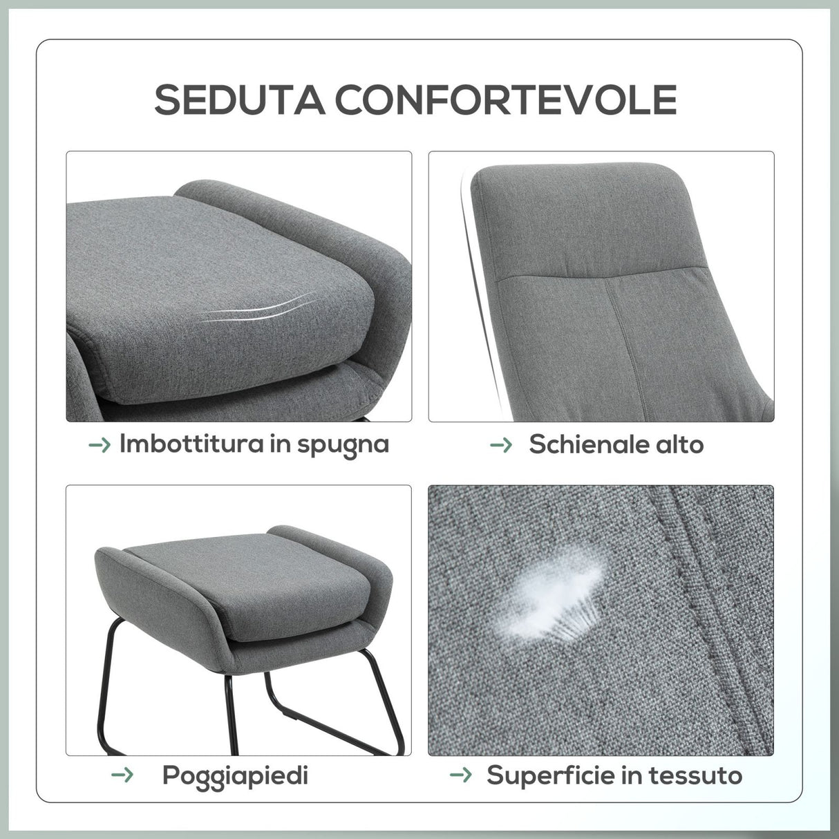 easycomfort easycomfort poltrona con pouf poggiapiedi imbottiti in metallo e tessuto grigio