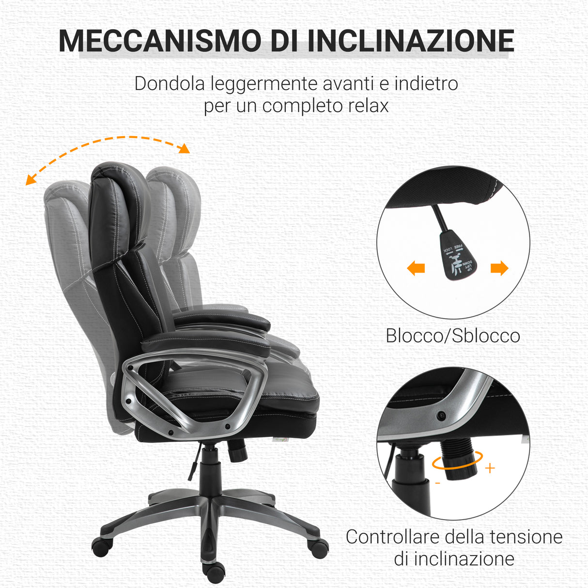 easycomfort easycomfort poltrona da ufficio ergonomica con poggiatesta altezza regolabile e dondolo sedia girevole con ruote 68x76x117 125cm nero
