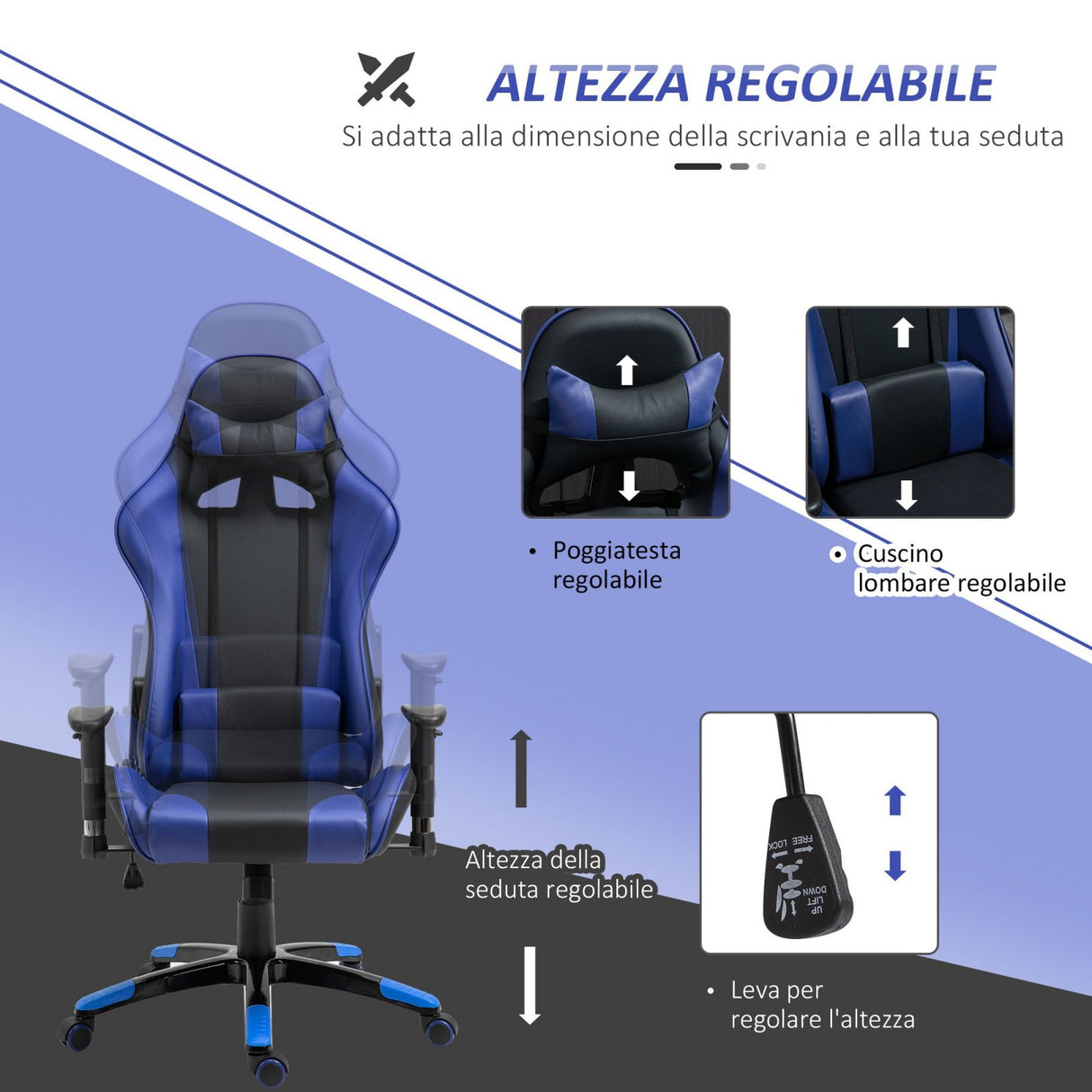 easycomfort easycomfort poltrona da ufficio gaming girevole reclinabile nero e blu ecopelle ean 8055776914725