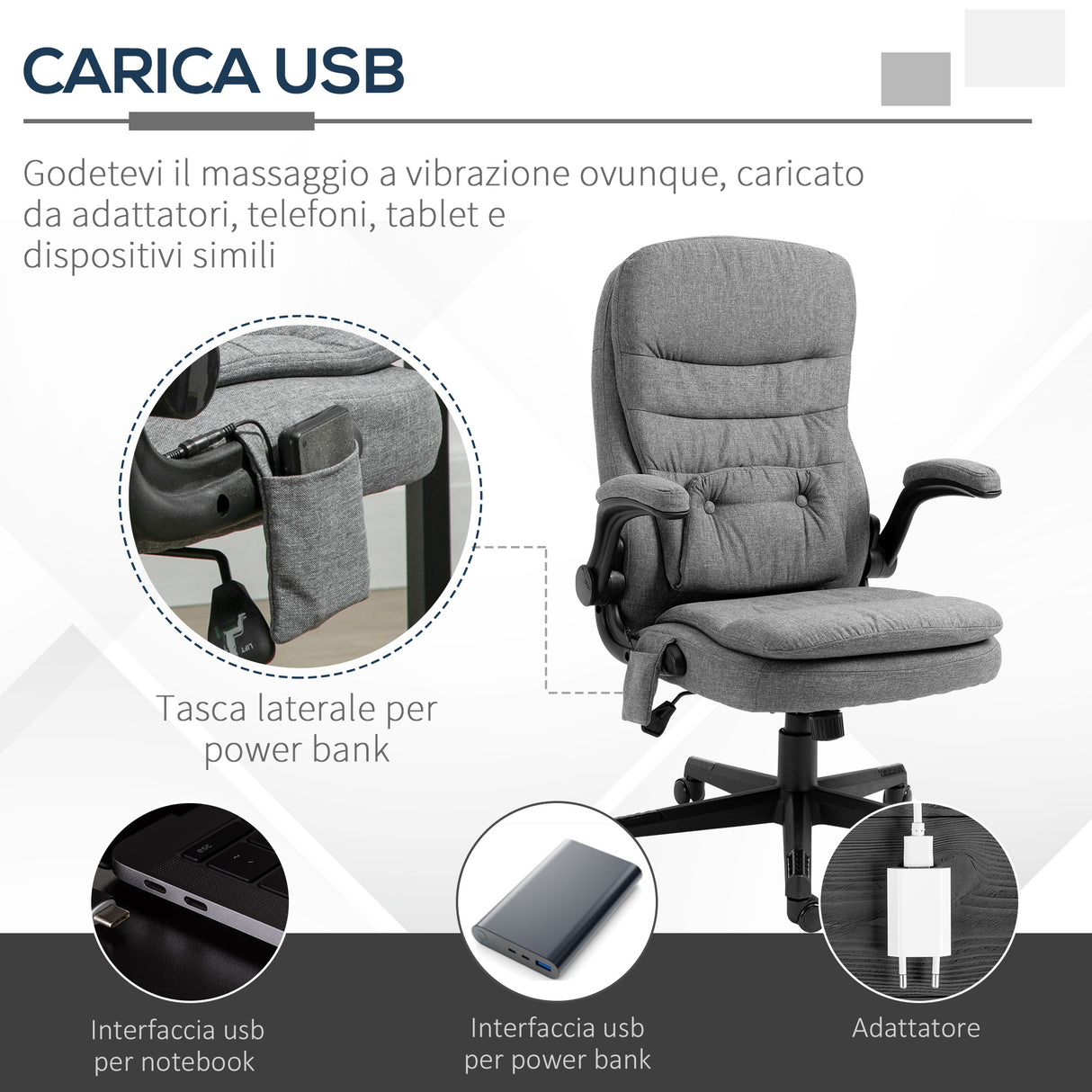 easycomfort easycomfort poltrona da ufficio massaggiante ad altezza regolabile 68 5x72x109 119cm grigia