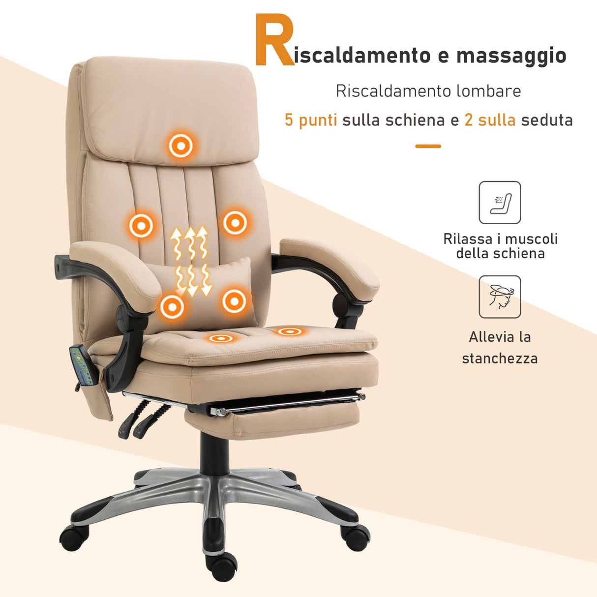 easycomfort easycomfort poltrona da ufficio massaggiante e riscaldante in similpelle beige ean 8055776910468