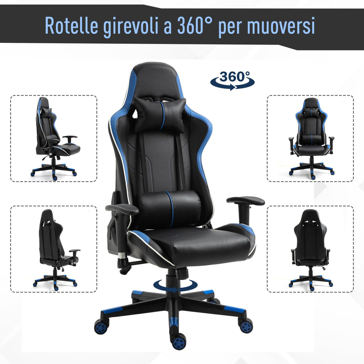 easycomfort easycomfort poltrona gaming con altezza e schienale regolabile sedia da ufficio nera e blu ean 8055776913216