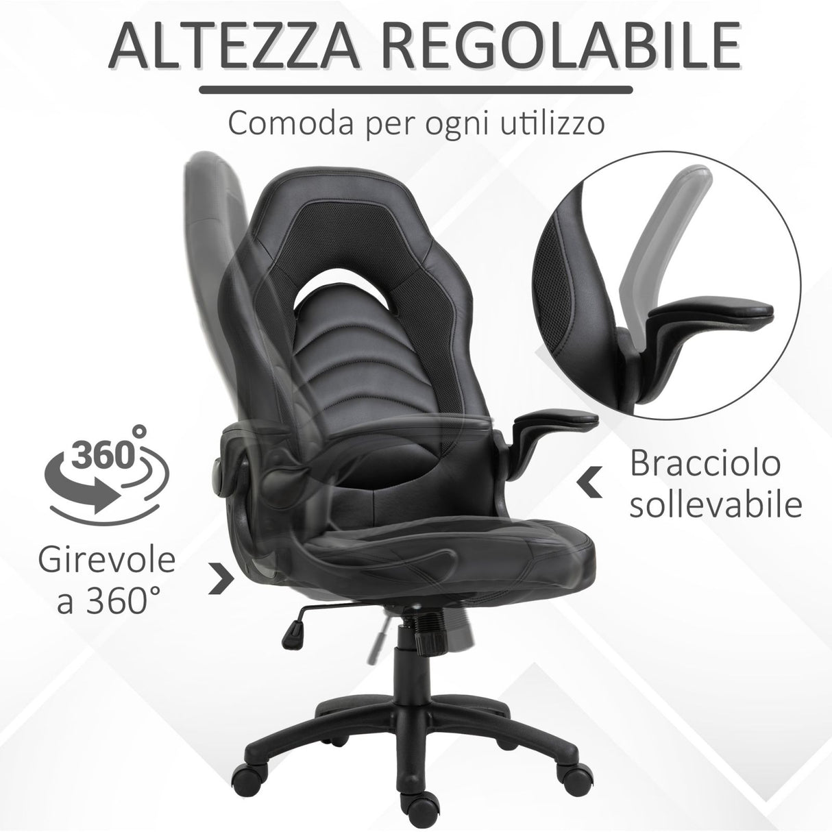 easycomfort easycomfort poltrona gaming o da ufficio in similpelle nera con braccioli pieghevoli schienale e altezza regolabile ean 8054144133591