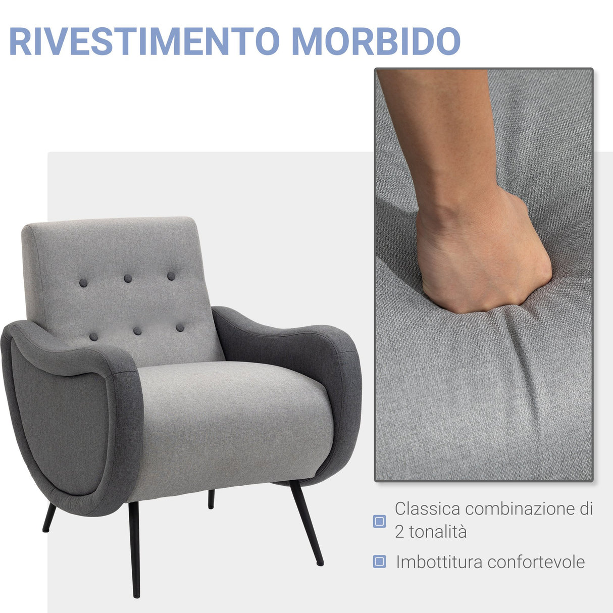 easycomfort easycomfort poltrona imbottita in tessuto grigio chiaro