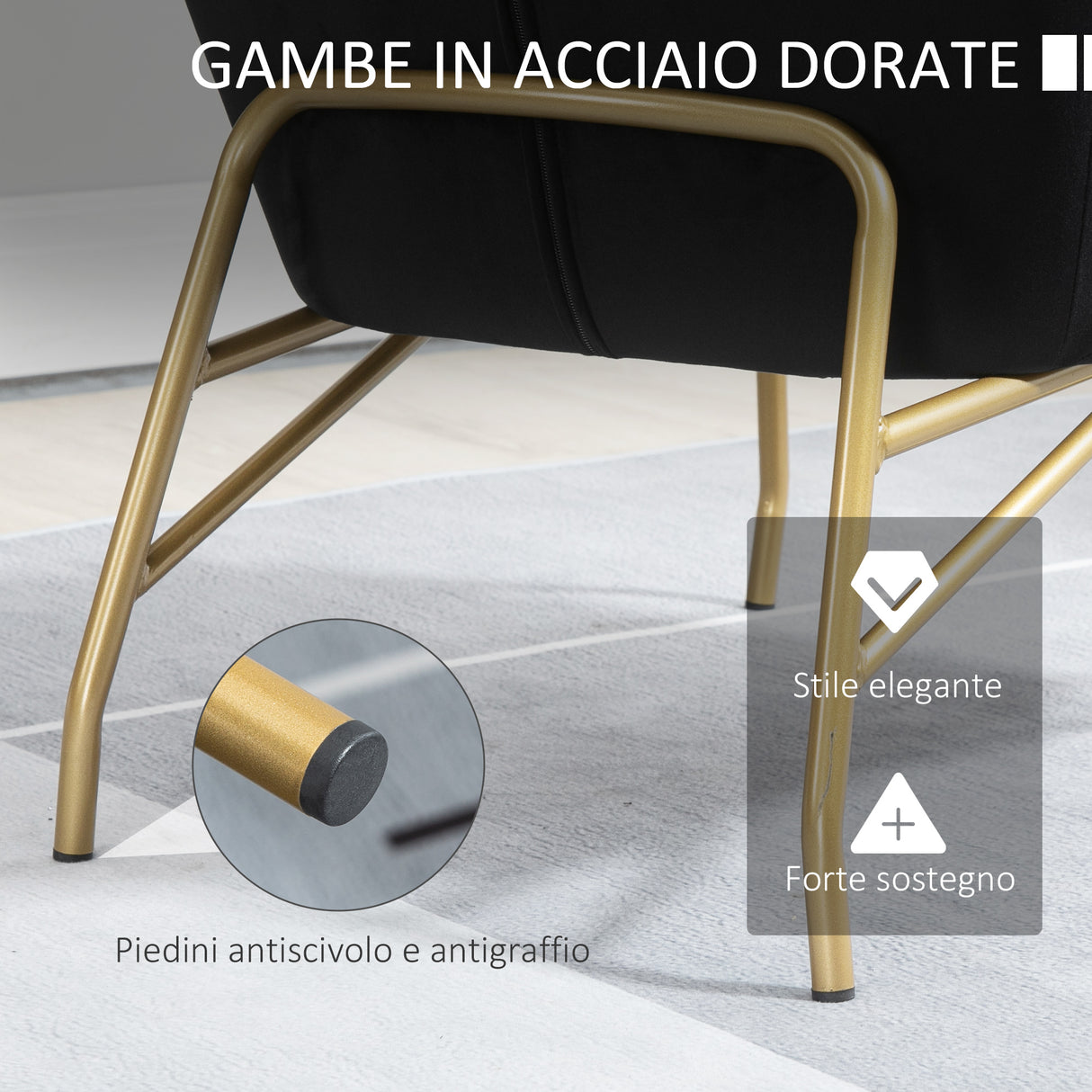 easycomfort easycomfort poltrona imbottita in velluto con braccioli e schienale alto 74x68x77cm nero