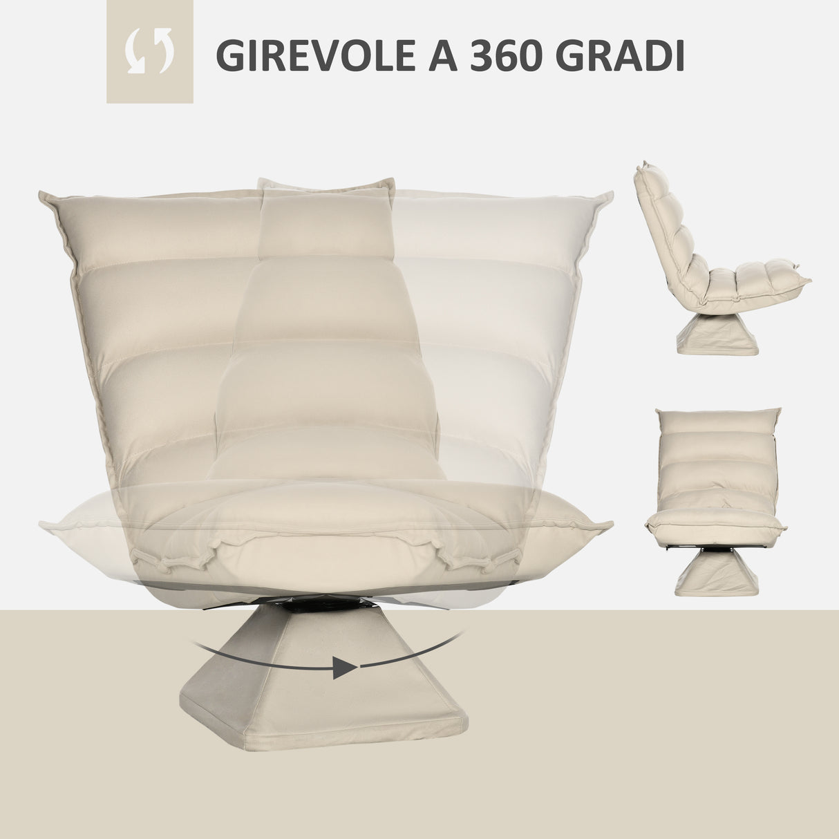 easycomfort easycomfort poltrona in tessuto imbottita girevole a 360 e reclinabile a 3 livelli 62x62x95cm beige