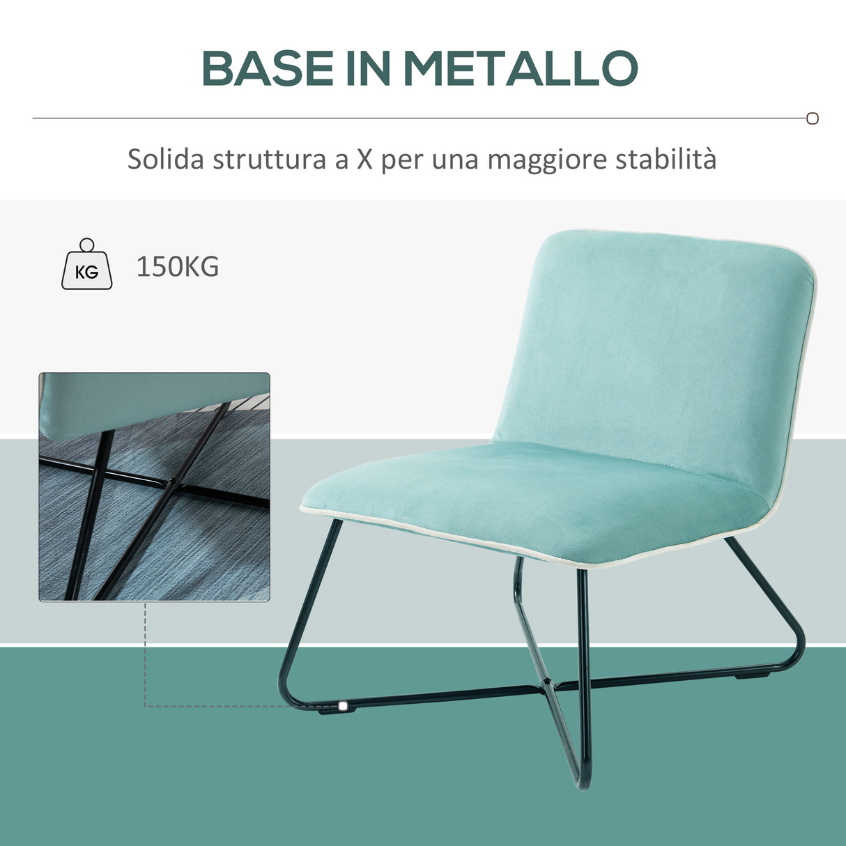 easycomfort easycomfort poltrona in velluto stile nordico senza braccioli con base in metallo incrociata 55x69x68cm verde