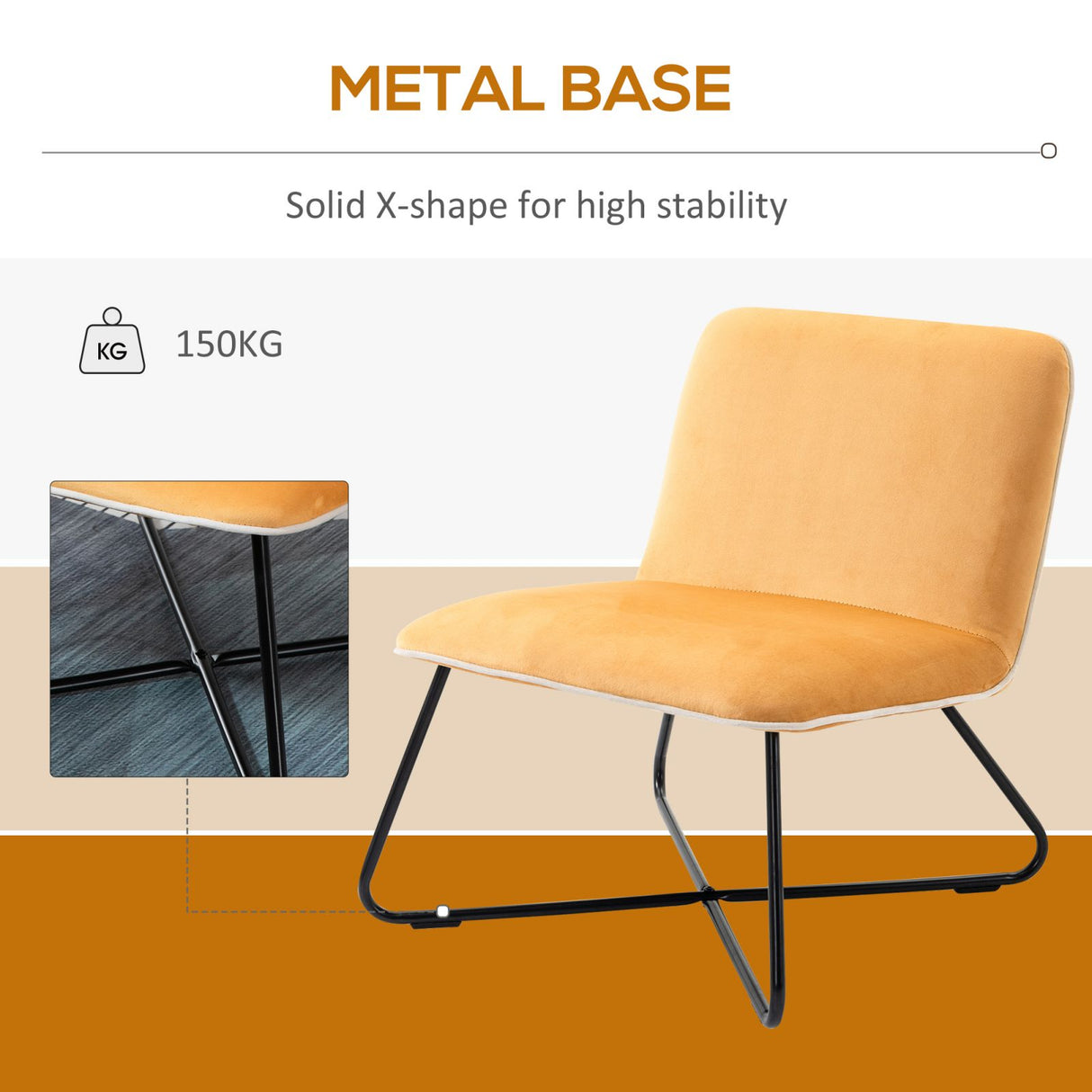 easycomfort easycomfort poltrona in velluto stile nordico senza braccioli poltroncia da camera con base in metallo incrociata 55x69x68cm giallo