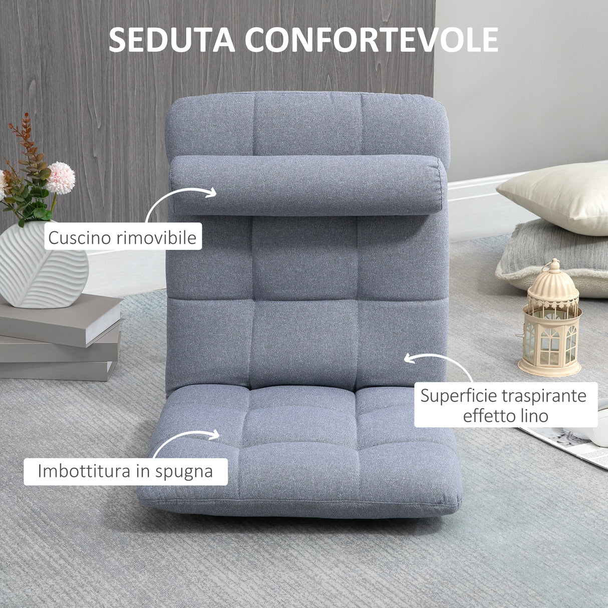 easycomfort easycomfort poltrona letto singolo con altezza regolabile in 5 livelli e cuscino rimovibile 53x64x60 cm grigio