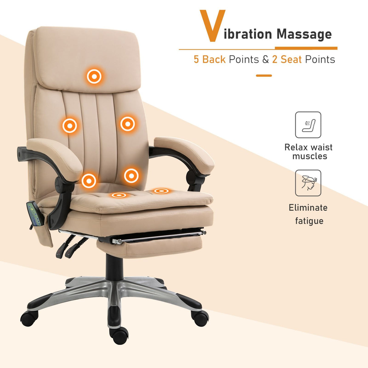 easycomfort easycomfort poltrona massaggiante da ufficio altezza regolabile e reclinabile in similpelle 67x69x106 5 114 5cm beige