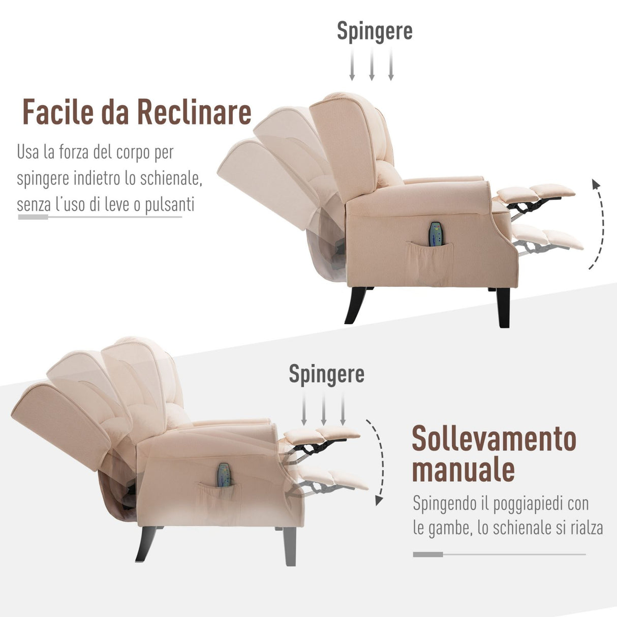 easycomfort easycomfort poltrona massaggiante in velluto beige 78x83x101cm ean 8055776913759