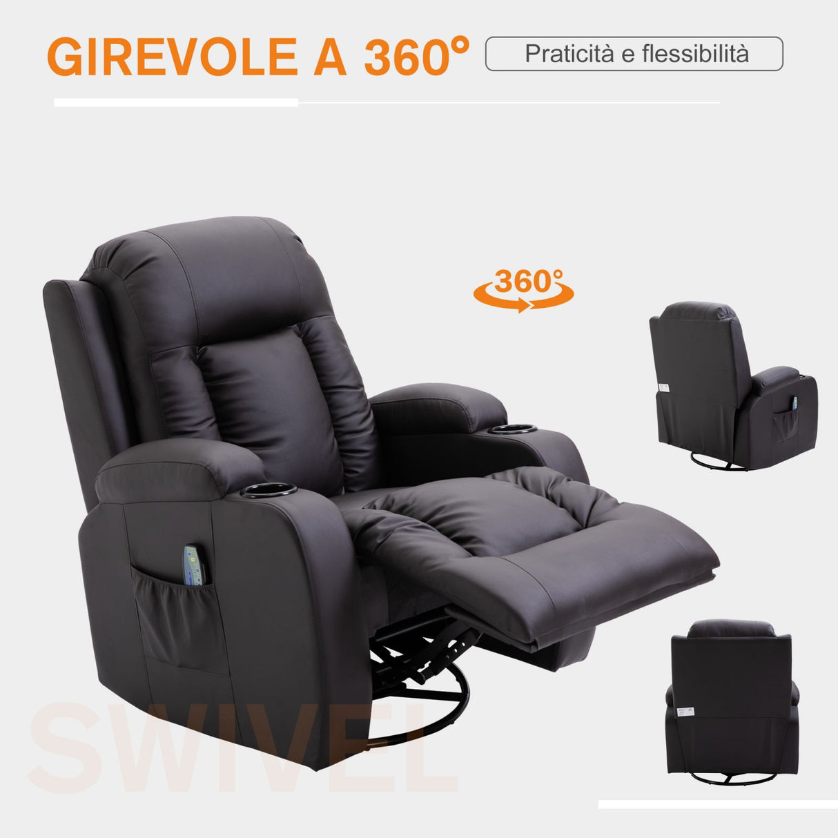 easycomfort easycomfort poltrona massaggiante reclinabile riscaldante in similpelle con telecomando marrone ean 8055776914213