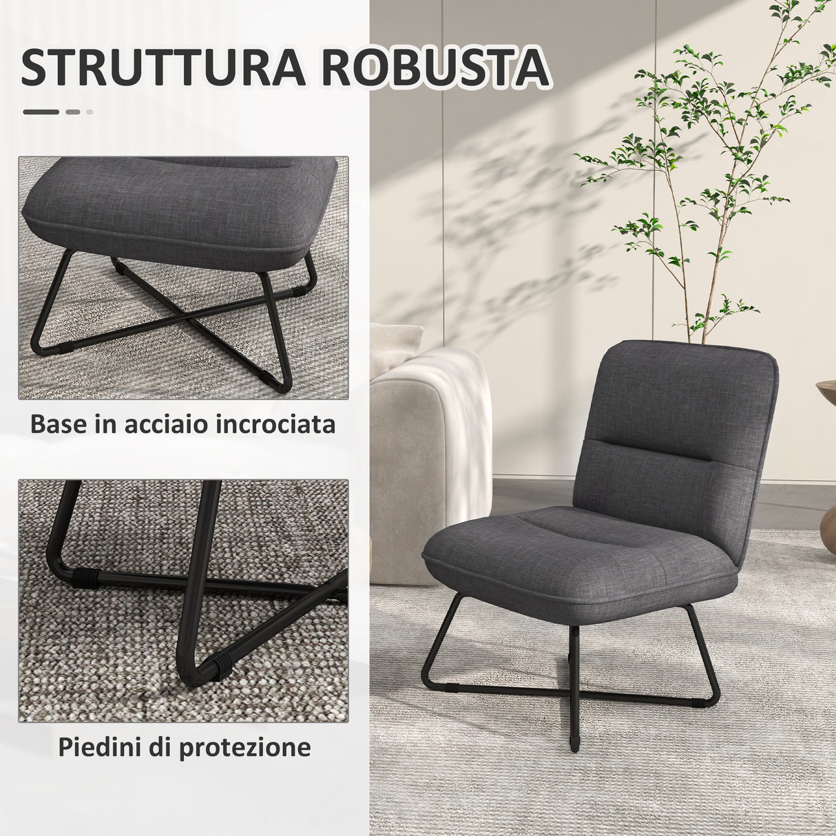 easycomfort easycomfort poltrona moderna con base in acciaio e rivestimento in tessuto 61x68x83 5cm grigio scuro