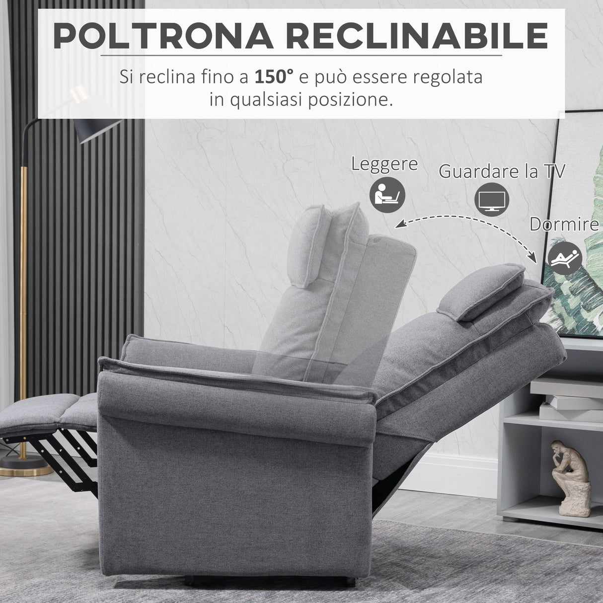easycomfort easycomfort poltrona relax alzapersona massaggiante e reclinabile a 150 rivestimento in tessuto grigio