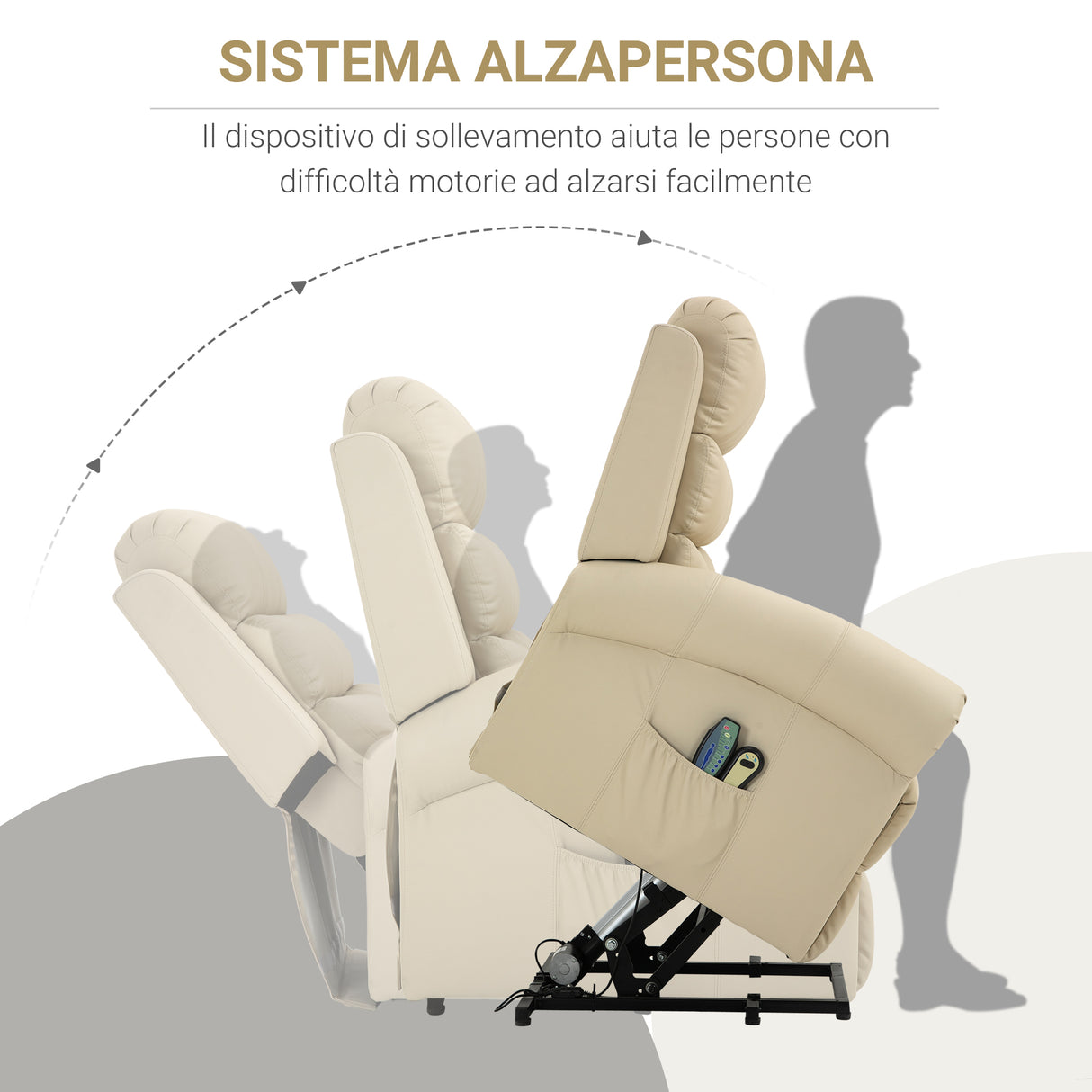 easycomfort easycomfort poltrona relax alzapersona reclinabile con funzione massaggio 98x96x105cm crema