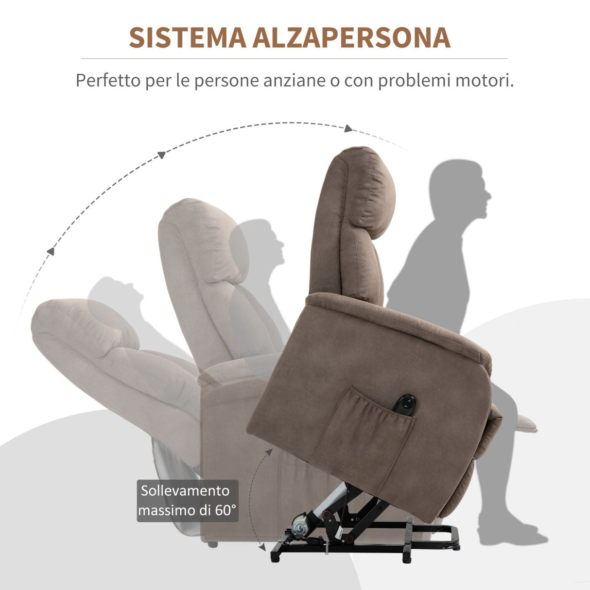 easycomfort easycomfort poltrona relax elettrica alzapersona con telecomando reclinabile 150 in tessuto marrone