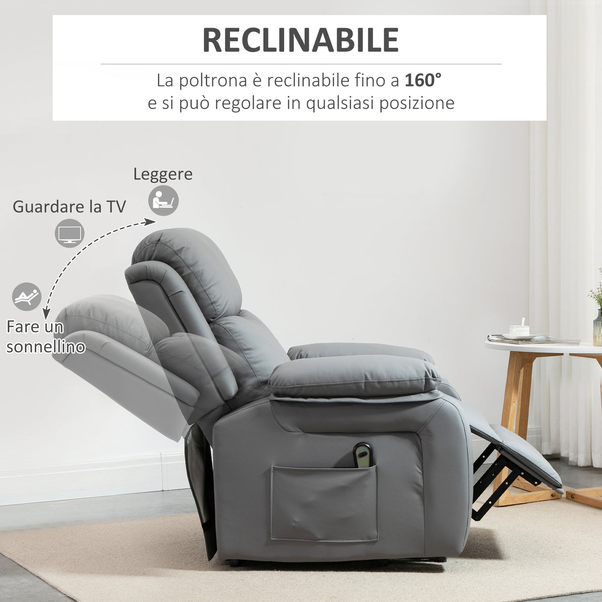 easycomfort easycomfort poltrona relax elettrica e alzapersona reclinabile fino 160 con telecomando in similpelle grigio