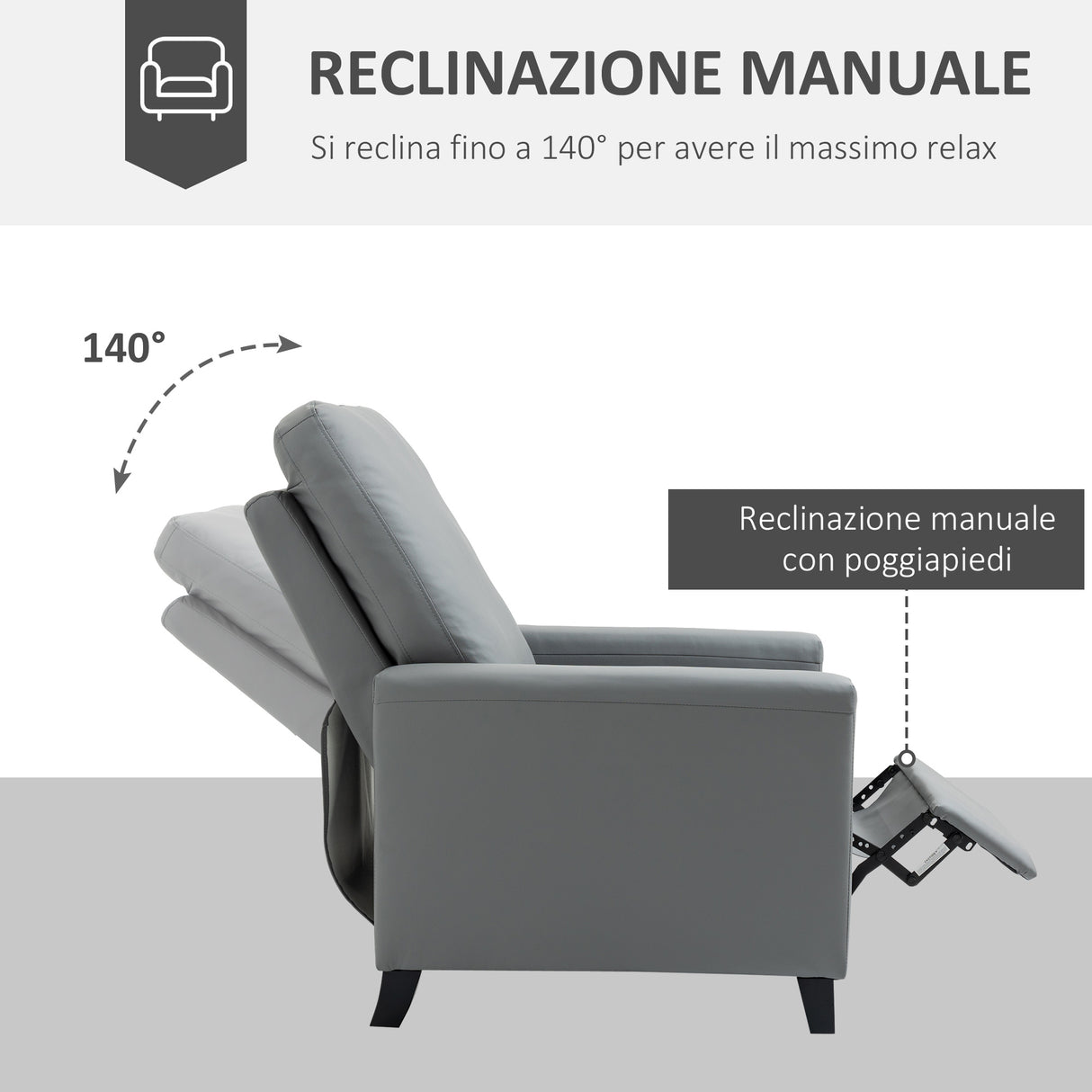 easycomfort easycomfort poltrona relax imbottita e reclinabile manualmente in similpelle 70 5x86x99cm grigio
