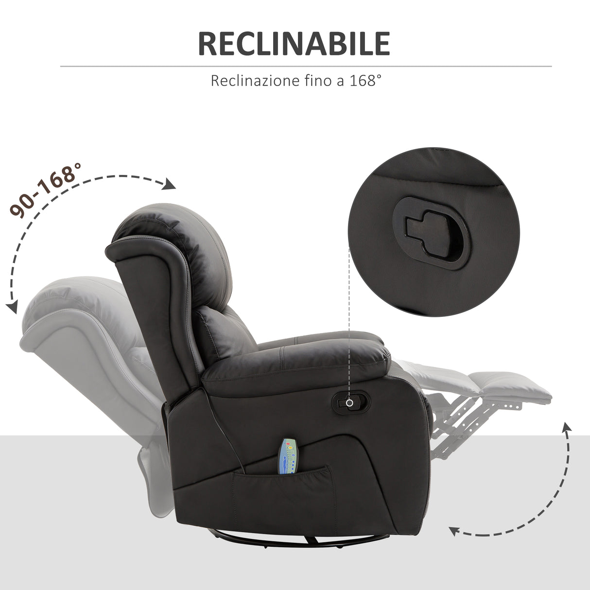 easycomfort easycomfort poltrona relax massaggiante con reclinazione e poggiapiedi 97x92x104cm nero