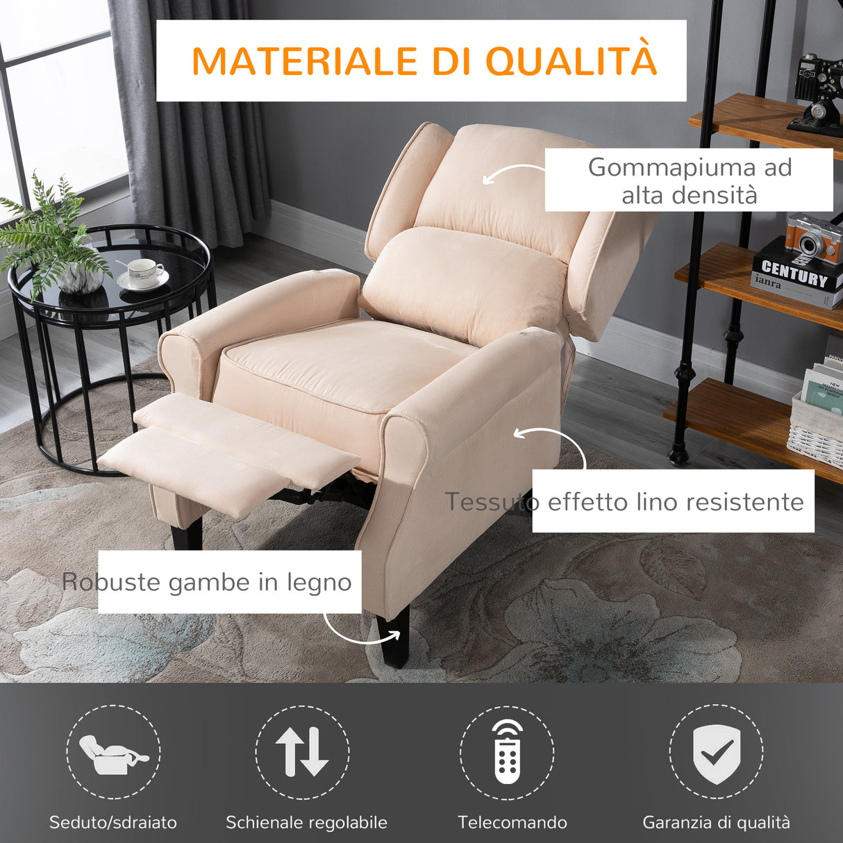 easycomfort easycomfort poltrona relax massaggiante reclinabile con telecomando 78x83x101cm crema