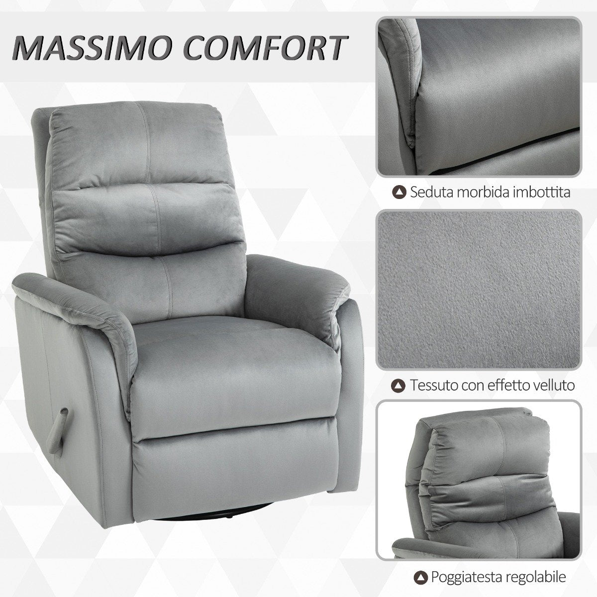 easycomfort easycomfort poltrona relax moderna in tessuto grigio con schienale reclinabile 140 ean 8055776911656