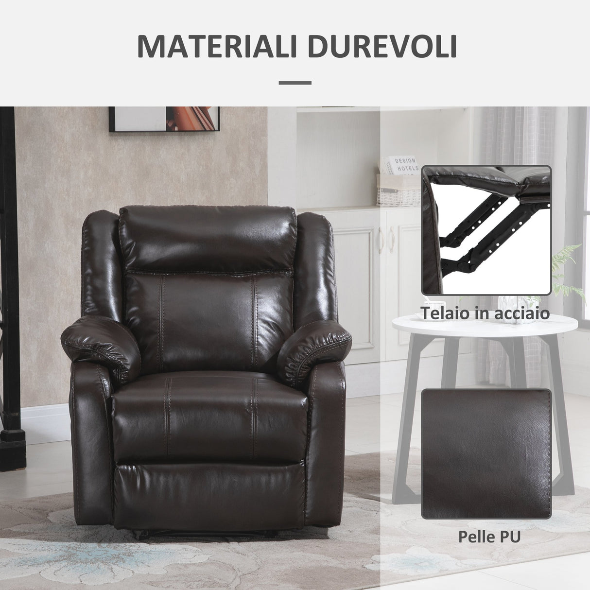 easycomfort easycomfort poltrona relax reclinabile con poggiapiedi in similpelle pu marrone