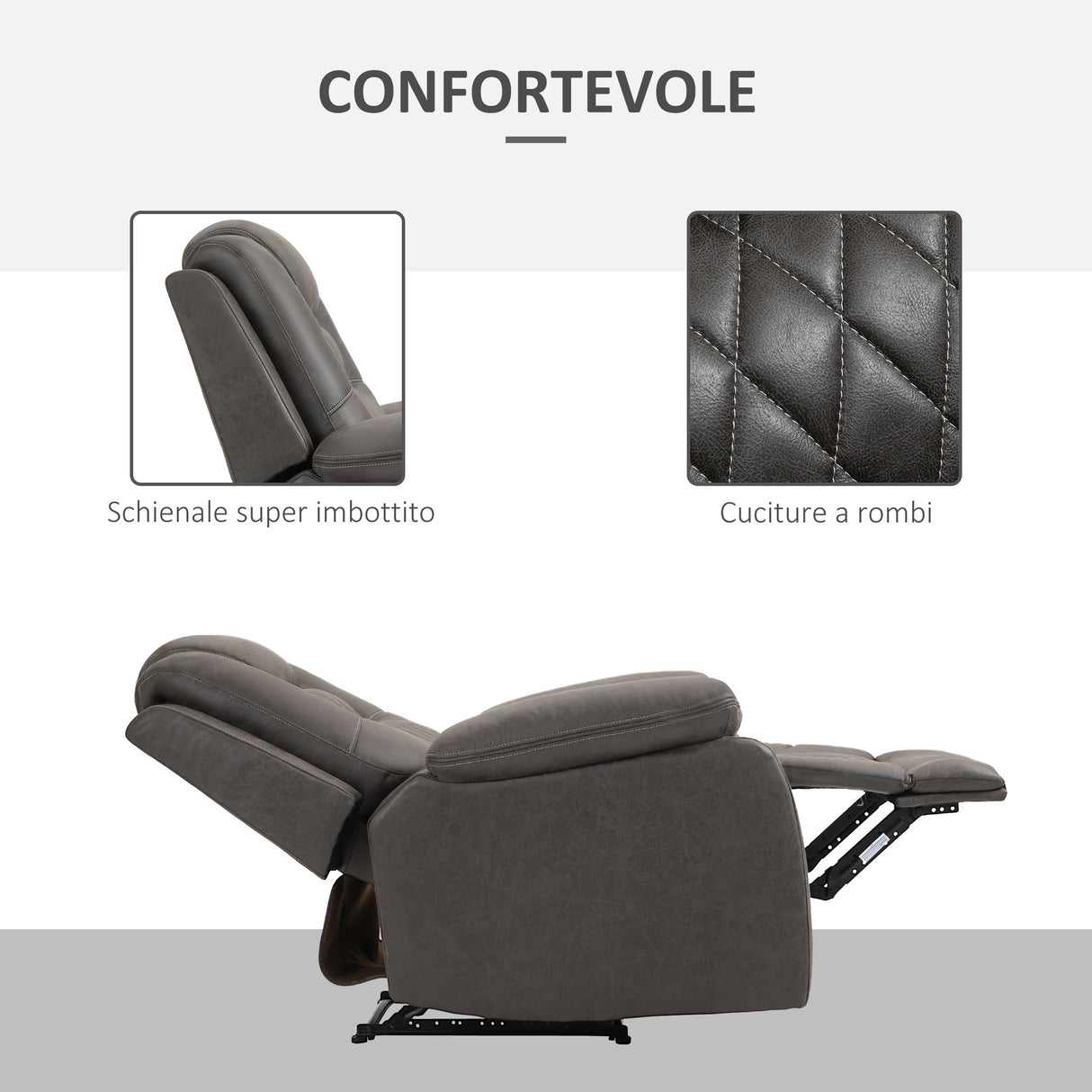 easycomfort easycomfort poltrona relax reclinabile con poggiapiedi seduta ergonomica e imbottitura extra marrone