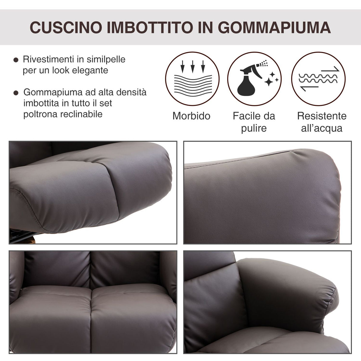 easycomfort easycomfort poltrona sedia relax reclinabile con poggiapiedi in ecopelle marrone ean 8055776910086
